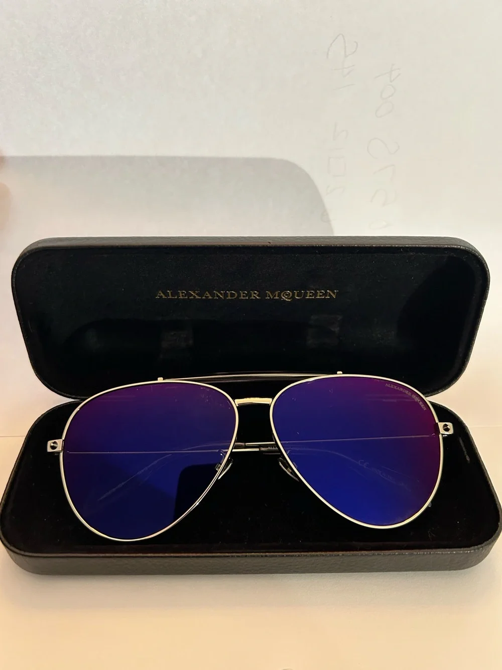 Alexander McQueen Aviator Sunglasses with Blue Mirrored Lenses